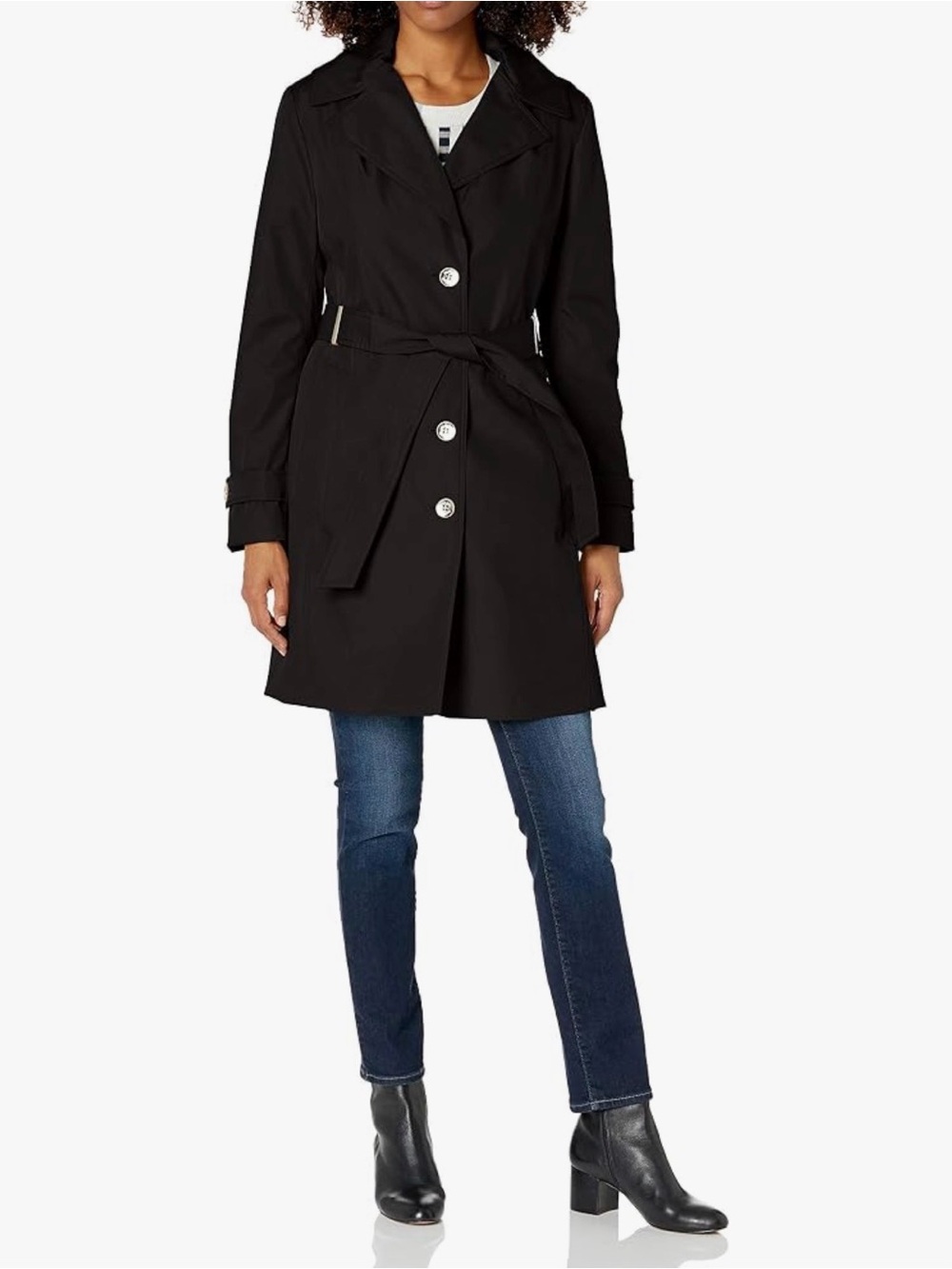 NWT Calvin Klein Belted Trench Rain Jacket Removable Hood - black - medium - Picture 1 of 14